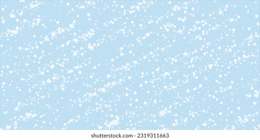 Snowfall overlay christmas background. Subtle flying snow flakes and stars on light blue winter backdrop. Festive snowfall overlay. Wide vector illustration.