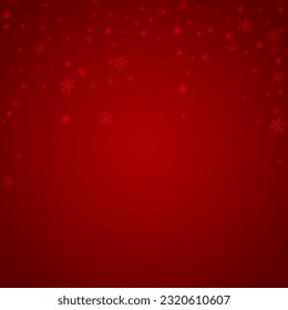 Snowfall overlay christmas background. Subtle flying snow flakes and stars on christmas red background. Festive snowfall overlay. Square vector illustration.