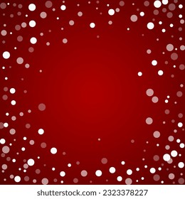 La nieve superó el fondo de la navidad. Sutiles copos de nieve volando y estrellas de fondo rojo navideño. Sobrecoste de nieve festivo. Ilustración vectorial cuadrada.