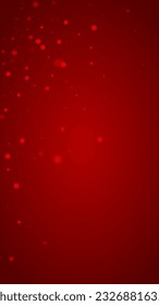 La nieve superó el fondo de la navidad. Sutiles copos de nieve volando y estrellas de fondo rojo navideño. Sobrecoste de nieve festivo. Ilustración vectorial vertical.
