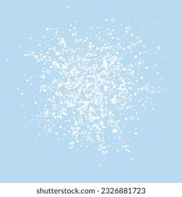 Snowfall overlay christmas background. Subtle flying snow flakes and stars on light blue winter backdrop. Festive snowfall overlay. Square vector illustration.