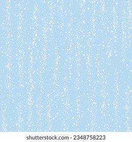 Snowfall overlay christmas background. Subtle flying snow flakes and stars on light blue winter backdrop. Festive snowfall overlay. Square vector illustration.