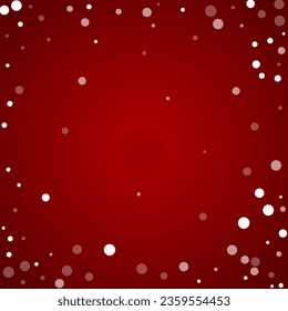 La nieve superó el fondo de la navidad. Sutiles copos de nieve volando y estrellas de fondo rojo navideño. Sobrecoste de nieve festivo. Ilustración vectorial cuadrada.