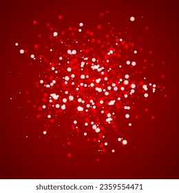 Snowfall overlay christmas background. Subtle flying snow flakes and stars on christmas red background. Festive snowfall overlay. Square vector illustration.