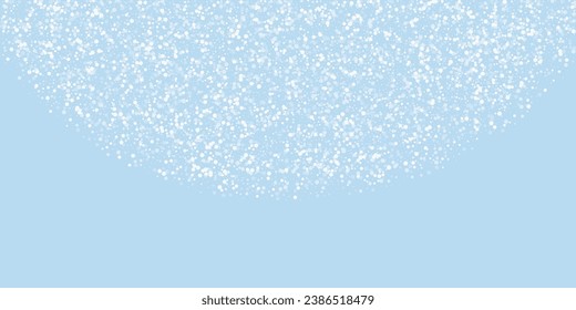 Snowfall overlay christmas background. Subtle flying snow flakes and stars on light blue winter backdrop. Festive snowfall overlay. Wide vector illustration.