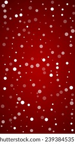 La nieve superó el fondo de la navidad. Sutiles copos de nieve volando y estrellas de fondo rojo navideño. Sobrecoste de nieve festivo. Ilustración vectorial vertical.