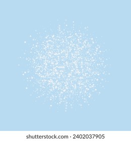 Snowfall overlay christmas background. Subtle flying snow flakes and stars on light blue winter backdrop. Festive snowfall overlay. Square vector illustration.