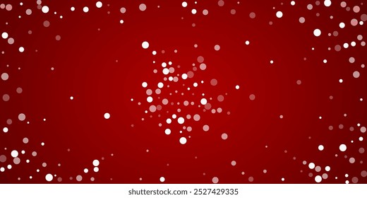 Snowfall overlay christmas background. Subtle flying snow flakes and stars on christmas red background. Festive snowfall overlay. Wide vector illustration.