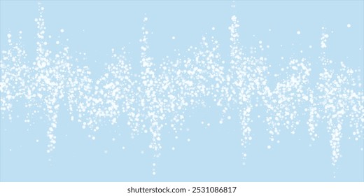 Schneefall überlagert Weihnachten Hintergrund. Subtile fliegende Schneeflocken und Sterne auf hellblauem Winterhintergrund. Festliche Schneefall-Overlay. Breite Vektorgrafik.