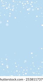 Fondo de Navidad de superposición de nieve. Copos de nieve voladores sutiles y estrellas sobre fondo de invierno azul claro. Superposición de nevadas festivas. Ilustración vectorial de Vertical.