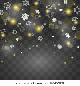 Snowfall overlay isolated in black background abstract.Blizzard, Falling snow , snowflakes flying in the air. Eps 10 