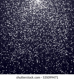 Snowfall particles design with dark deep blue background and rays of light. Vector illustration.