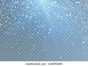 Snowfall pattern with blue shine. Falling snowflakes. Vector illustration Isolated on transparent background