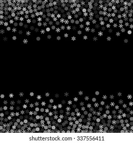 Snowfall with random snowflakes in the dark