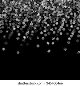 Snowfall with random snowflakes in the dark