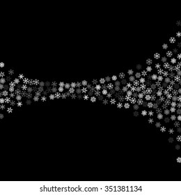 Snowfall with random snowflakes in the dark