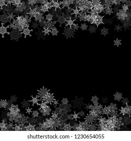 Snowfall with random snowflakes layers in the dark
