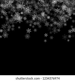 Snowfall with random snowflakes layers in the dark