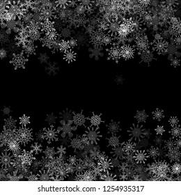 Snowfall with random snowflakes layers in the dark