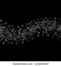 Snowfall with random snowflakes layers in the dark