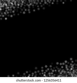 Snowfall with random snowflakes layers in the dark