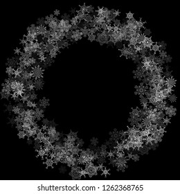 Snowfall with random snowflakes layers in the dark