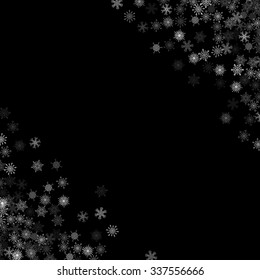 Snowfall with random snowflakes layers in the dark
