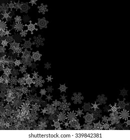 Snowfall with random snowflakes layers in the dark