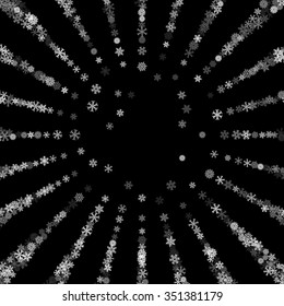 Snowfall with random snowflakes layers in the dark