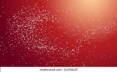 Snowfall with red Background. Snowflakes falling in front of a background. Vector modern illustration