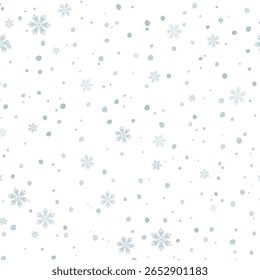 Snowfall seamless pattern with flying snow flakes. Winter airy frosty background. Great for Christmas New Year holiday design, social media, wallpaper, packaging, cover, banner, invitation