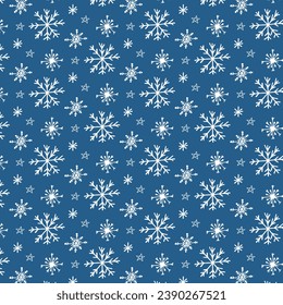 Snowfall seamless. Winter pattern. Snowflakes in doodle style. Pattern on the swatch panel. Vector.