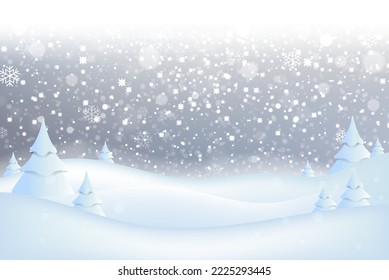 Snowfall With Silver Background Winter Landscape With Gradient Mesh, Vector Illustration
