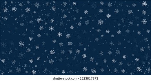 Cachoeira de neve céu branco azul azul azul azul azul azul azul. Fundo de flocos de neve pesada mágica. Partículas de gelo de manchas de tempestade de neve. paisagem de furacão de neve, flocos de neve no fundo azul escuro do vetor