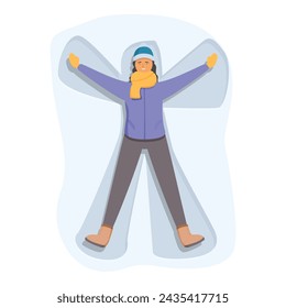 Snowfall snow angel icon cartoon vector. Kid fun play. Ground winter drawing