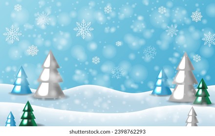 Snowfall And With Snow Banner With Gradient Mesh, Vector Illustration