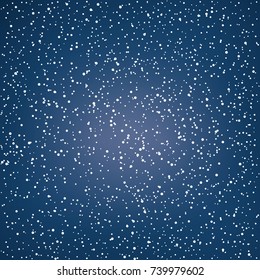 Snowfall, Snow Falls in the Night Sky, White Snowflakes on Dark Blue Background, Vector Illustration