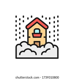 Snowfall, snow, natural disaster, catastrophe flat color line icon.