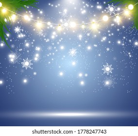 Snowfall. A lot of snow on a transparent background. Christmas winter background. Snowflakes falling from the sky.