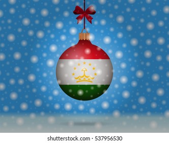 snowfall and snowball with flag of tajikistan