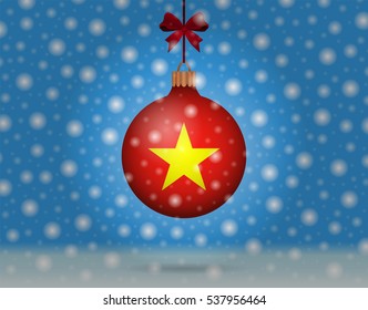 snowfall and snowball with flag of vietnam