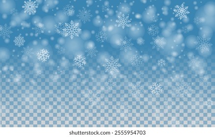 Snowfall And With Snowflake And Transparent Background, Vector Illustration