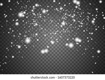 Snowfall, snowflakes in different shapes and forms. Snowflakes, snow background. Christmas snow for the new year.