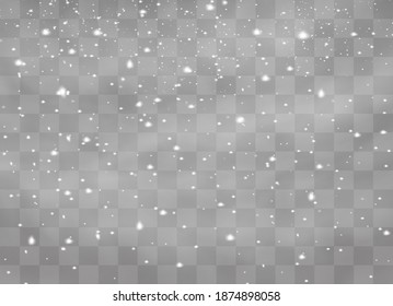 Snowfall, snowflakes in different shapes and forms. Snowflakes, snow background. Christmas snow for the new year. 