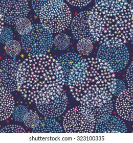 Snowfall. Snowflakes seamless pattern. Snowball with snowflakes background. Winter dark blue background. Christmas background. New Year background.
