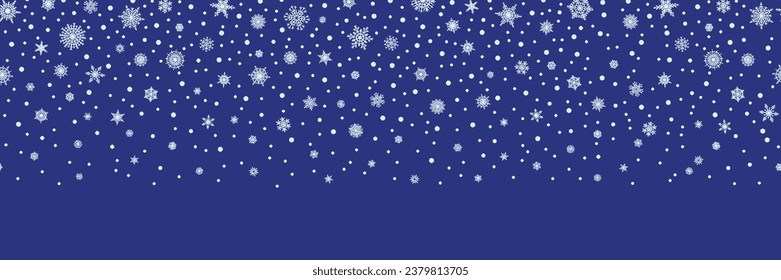 Copos de nieve y nieve, fondo invernal, borde sin fisuras, diseño vectorial