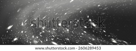 Snowfall sparkle and snowstorm flake with shining falling particles effect, glimmering blizzard. Snowing glittering bright luminous elements, white winter snowflakes frosty magic shimmer pattern.