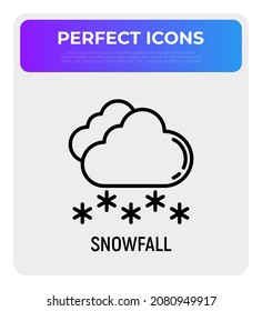 Snowfall thin line icon. Modern vector illustration of weather sign.