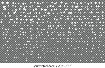Snowfall In Transparent Background. Heavy snowfall, snowflakes in different shapes and forms. Christmas snowflakes on a transparent background.