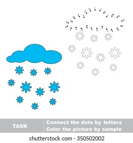 Snowfall in vector to be traced by letters. Vector dot to dot game. Connect dots for numbers.